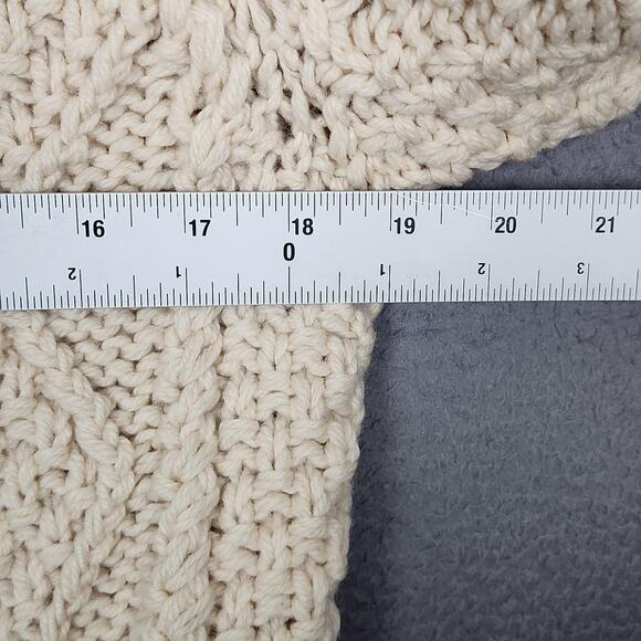 Fisherman Cardigan Sweater Womens Medium Cream Cable Knit Button Front Pockets - Picture 3 of 15